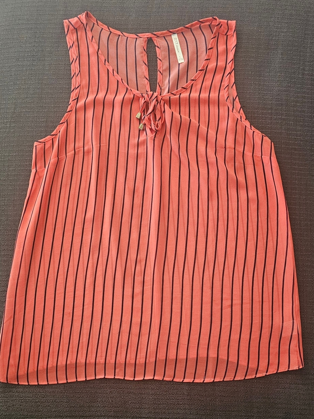Yag Couture Coral Pink Vertical-Stripe Tie-Neck Camisole